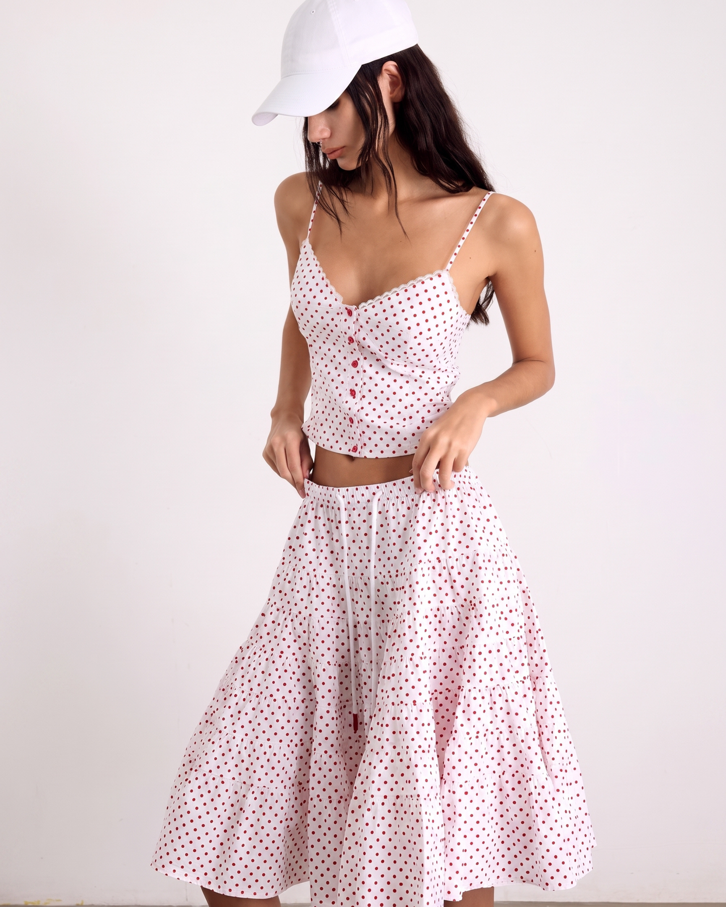 Polka Dot Set – Camisole with Midi Skirt or Baggy Pants