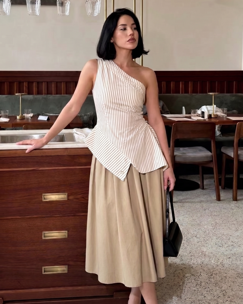 "City Sophisticate" Asymmetrical outfit with Peplum Top and Midi Skirt&nbsp;