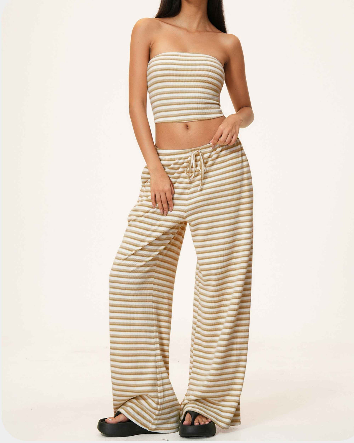 Vest Wide Leg Pants Khaki White