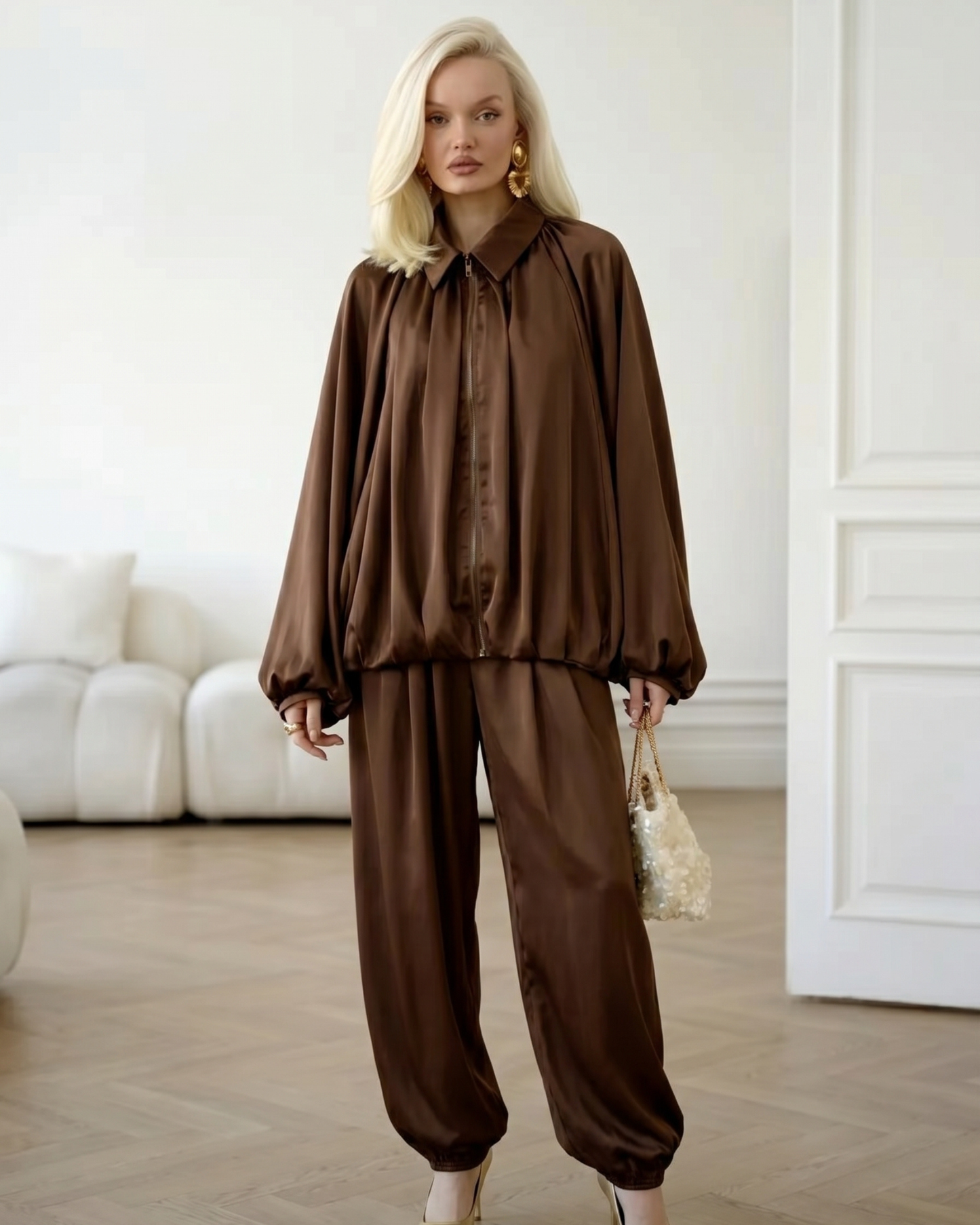 Oversized Zip-Up Two-Piece Set