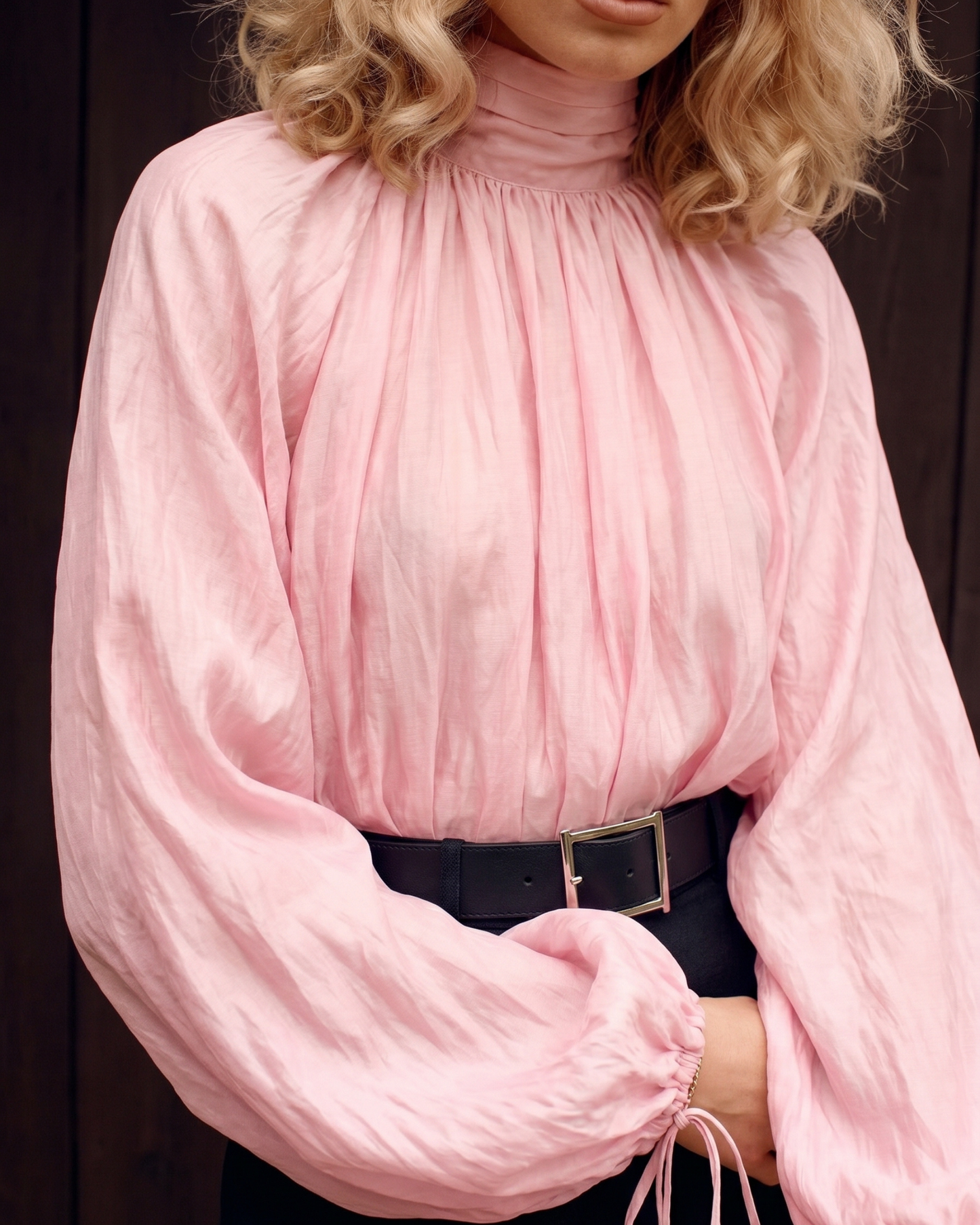 Pink High-Neck Blouson Shirt