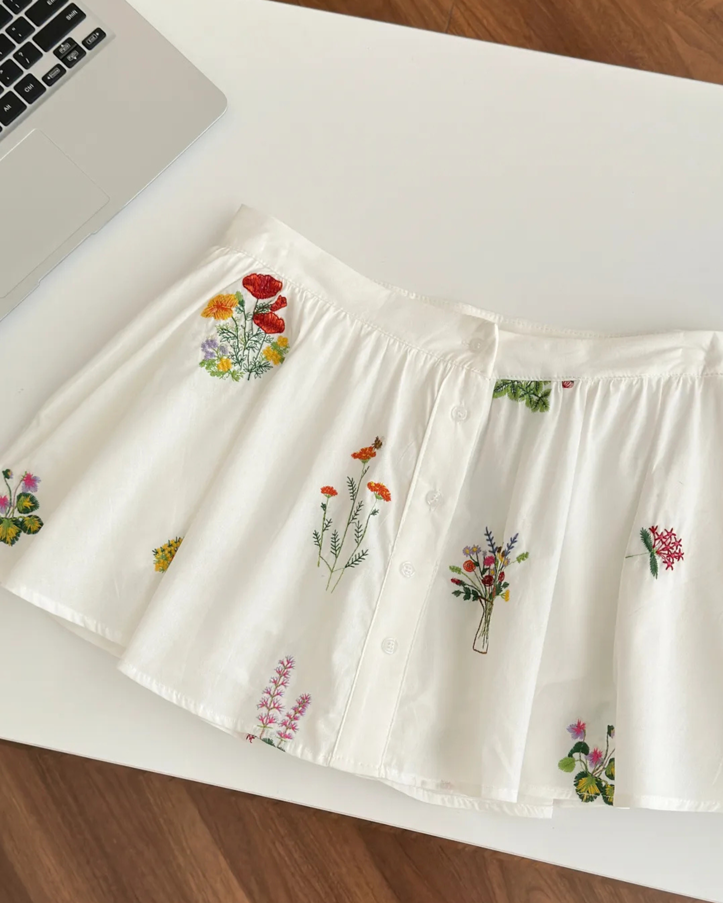 Flower Embroidered Cotton Two-Piece Set