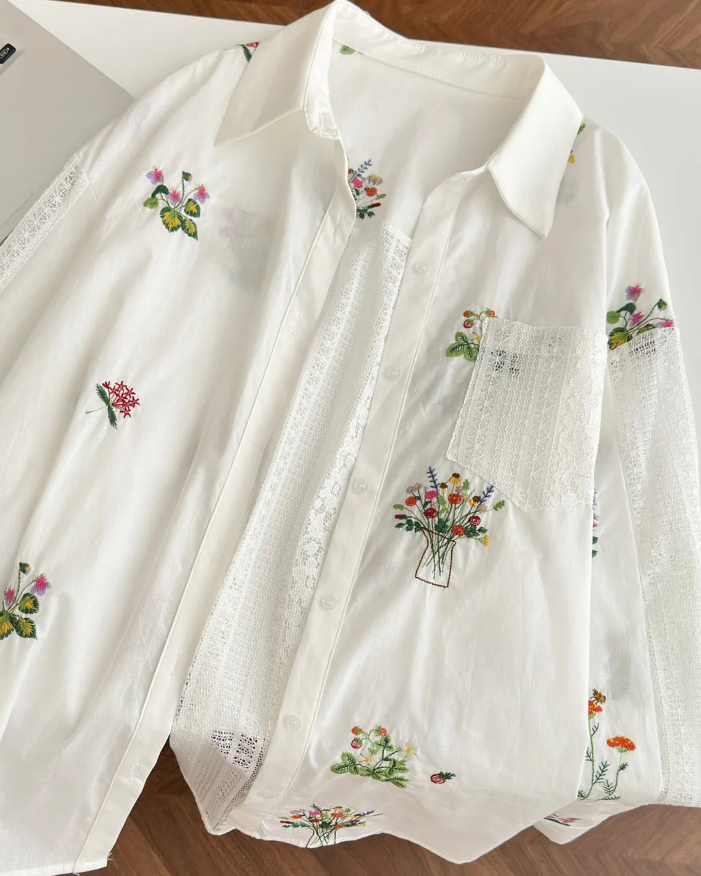 Flower Embroidered Cotton Two-Piece Set