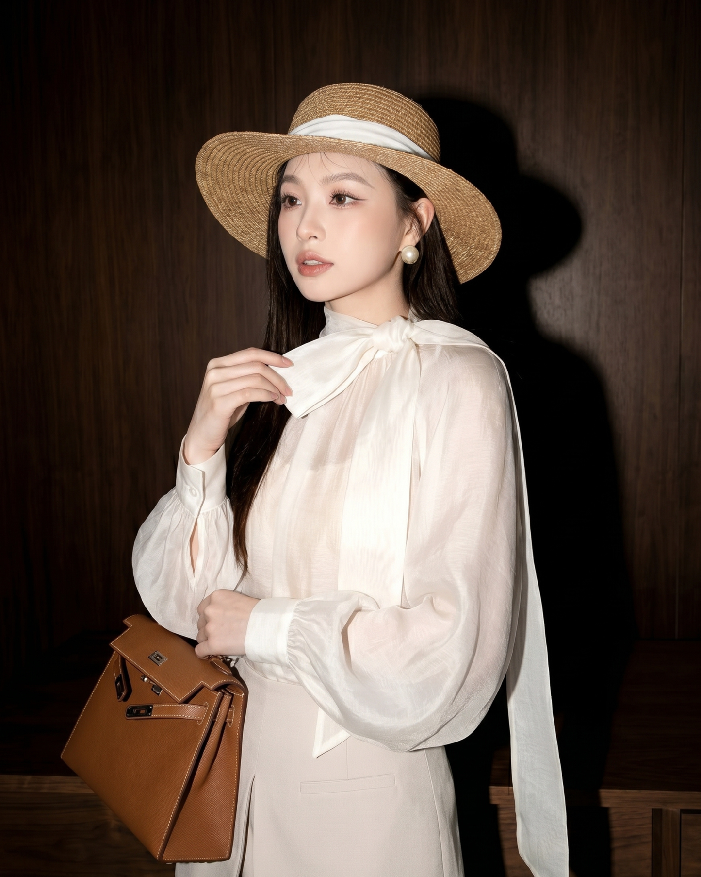 Tencel Fabric High-Neck Blouse