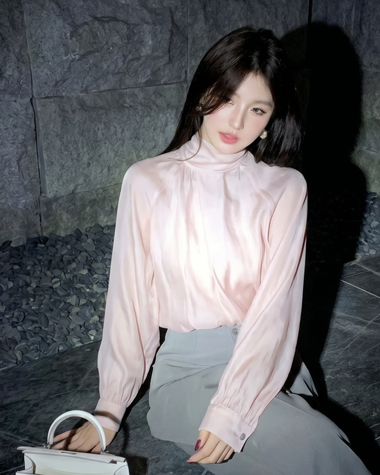 Tencel Fabric High-Neck Blouse
