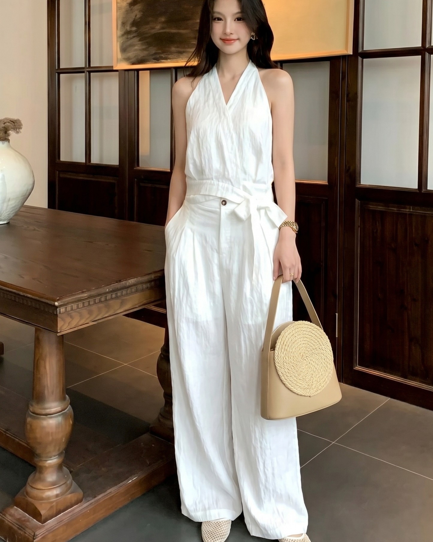 Tencel Blend Sleeveless Two-Piece Set