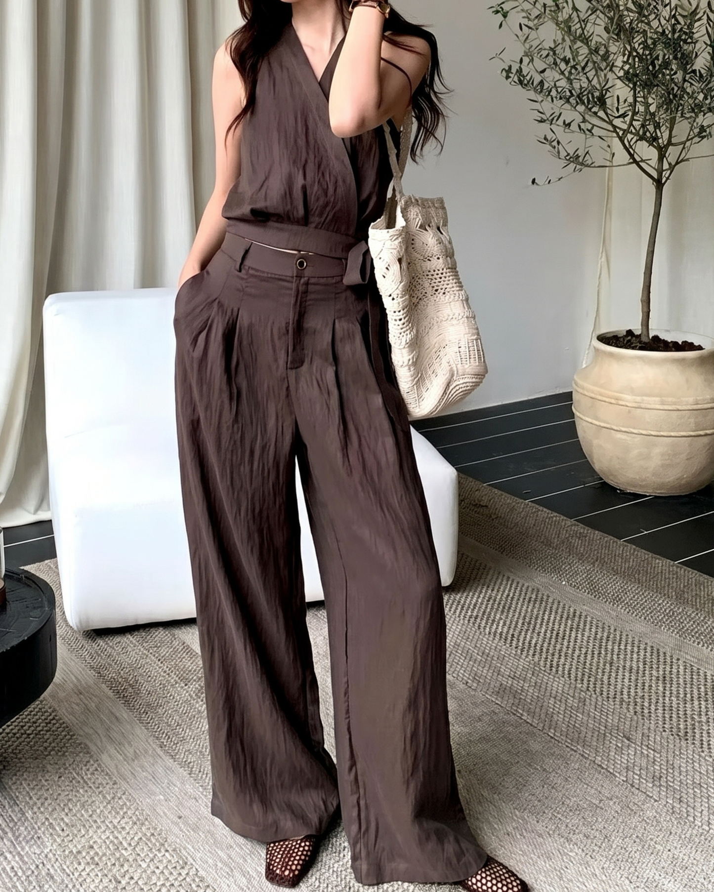 Tencel Blend Sleeveless Two-Piece Set