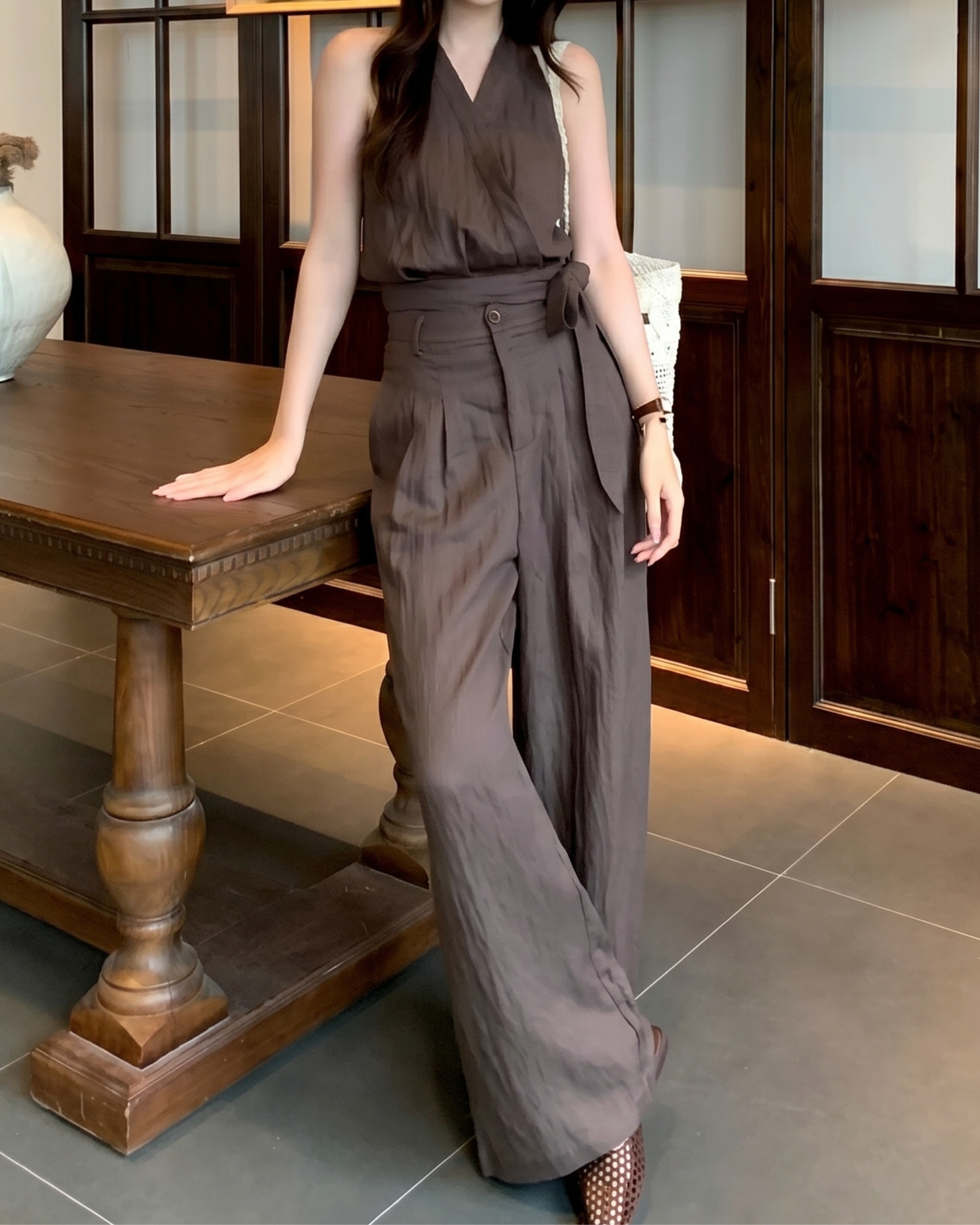 Tencel Blend Sleeveless Two-Piece Set