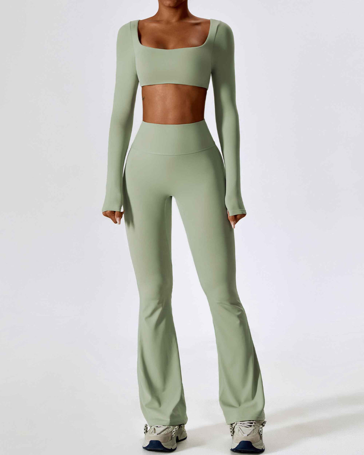 Long sleeve + bell bottoms pea green