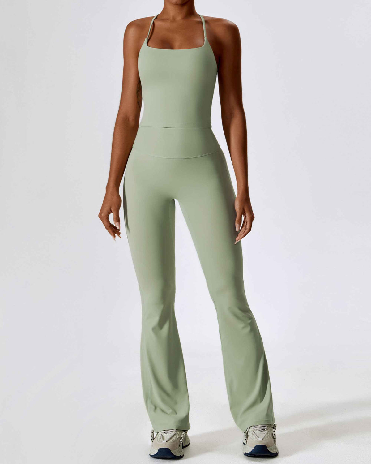 Vest + bell bottoms pea green