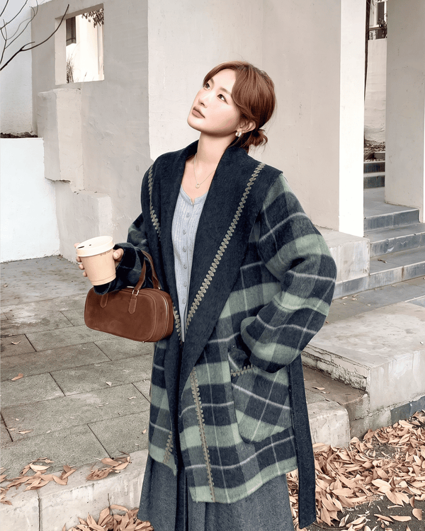 Reversible Check Pattern Midi Wool Coat