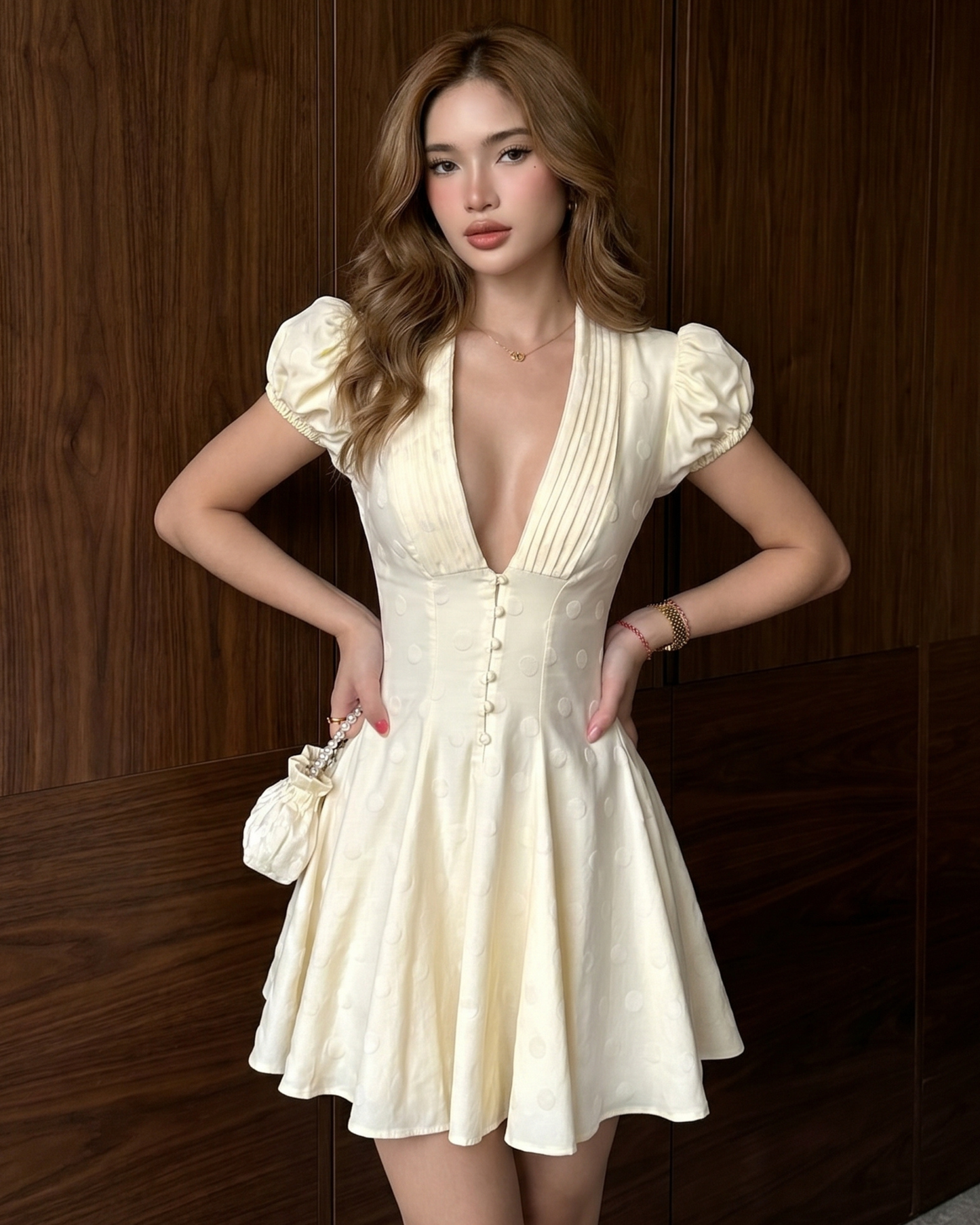 Pleated Polka-Dot Dress