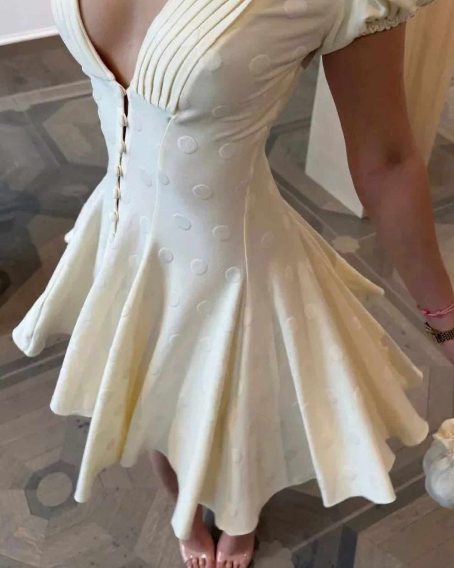 Pleated Polka-Dot Dress