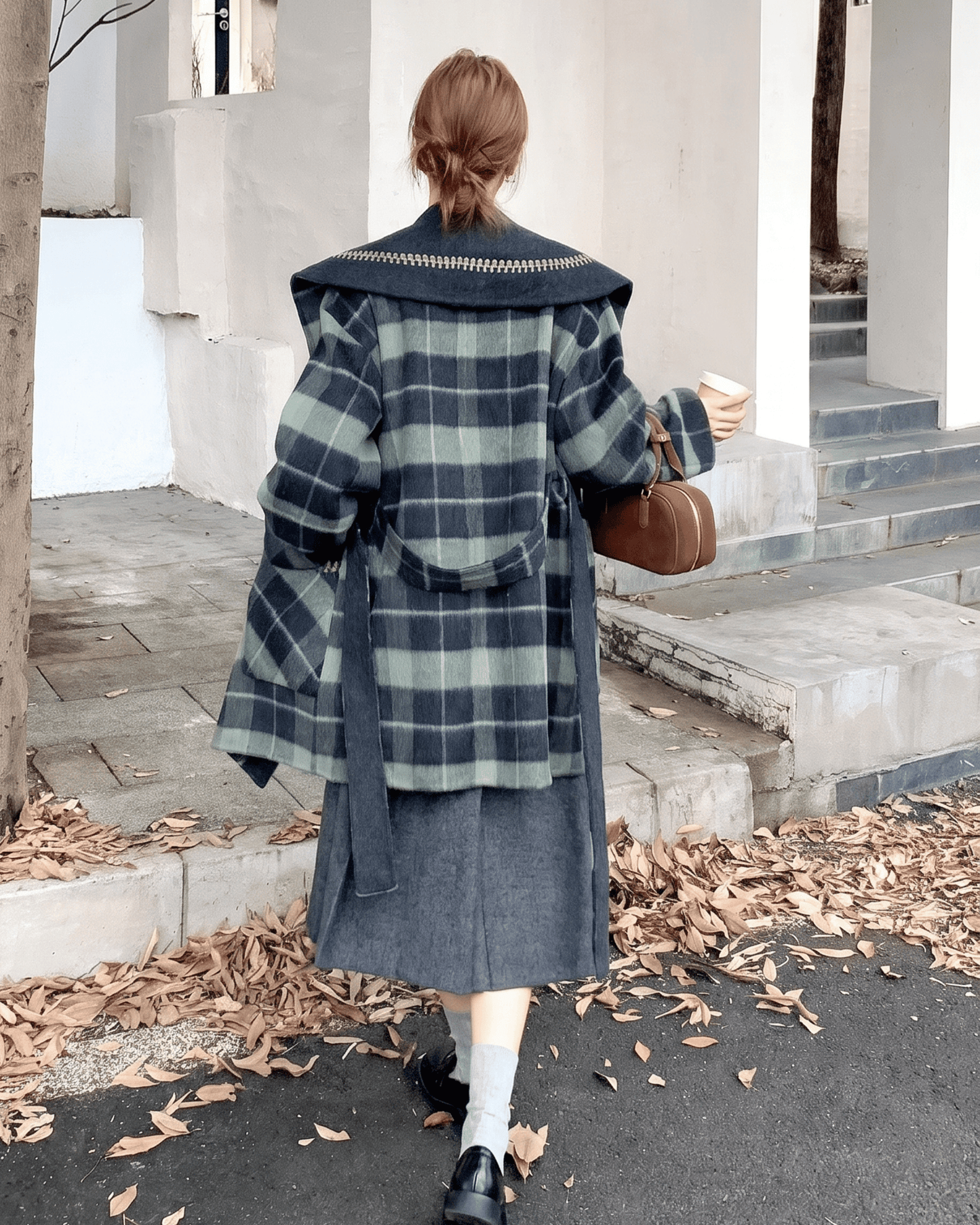 Reversible Check Pattern Midi Wool Coat