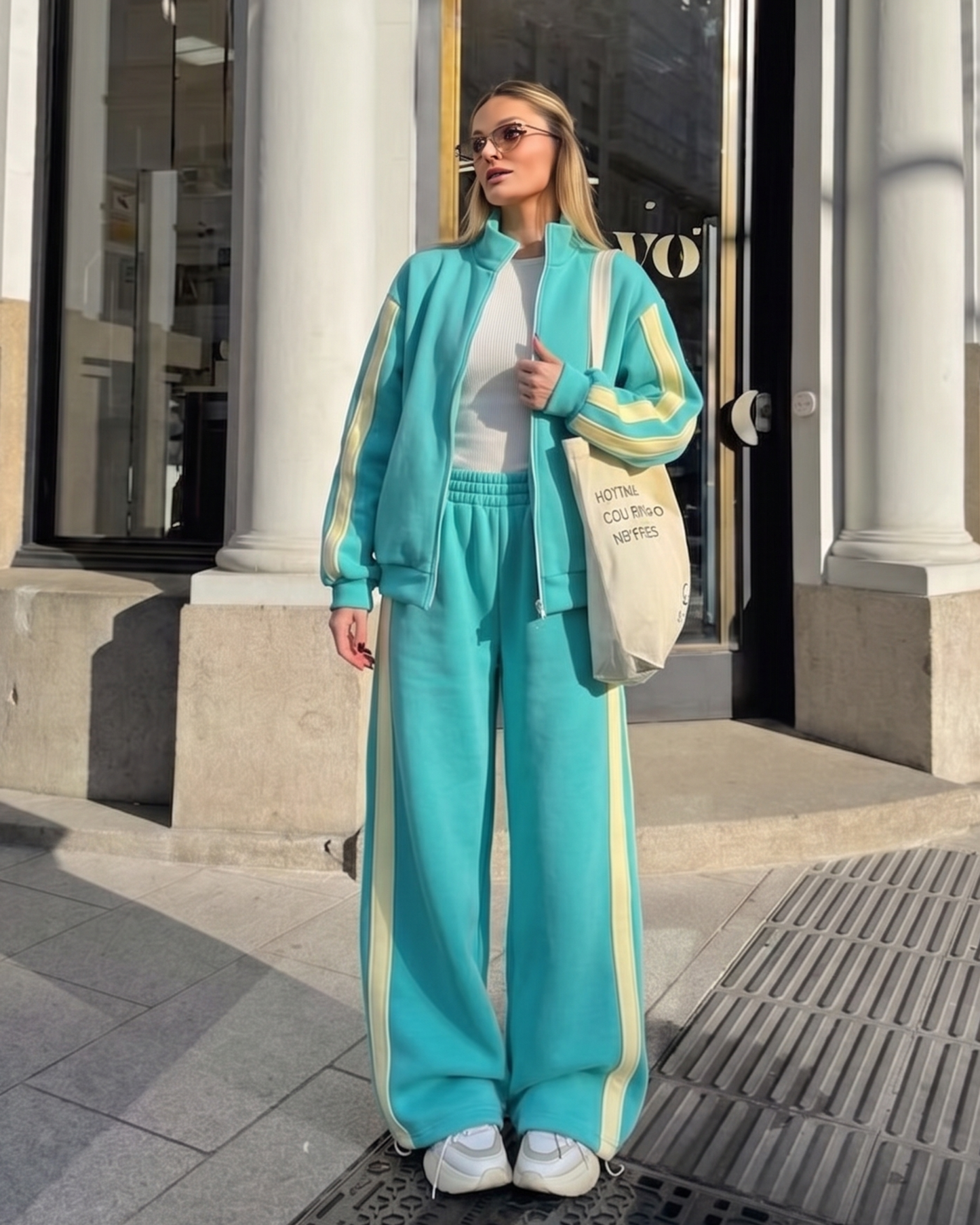 Side stripe relaxed fit oversized tracksuit set for women