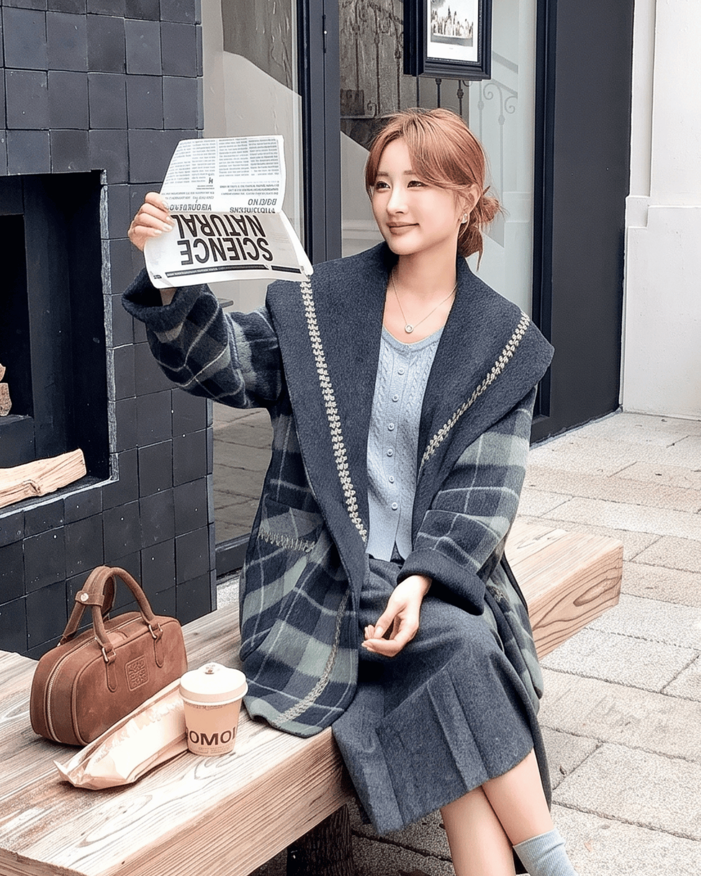Reversible Check Pattern Midi Wool Coat