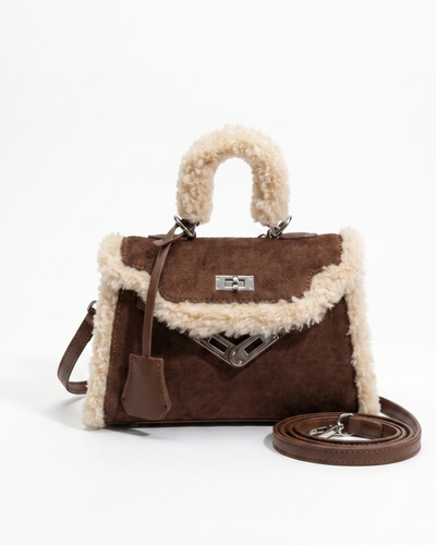 Handtasche aus Veloursleder und Lammwolle mit Shearling-Besatz