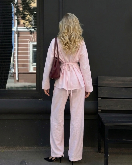 Woman’s summer Two pieces set with Mandarin  Frog Button Top and Wide-Leg Pants