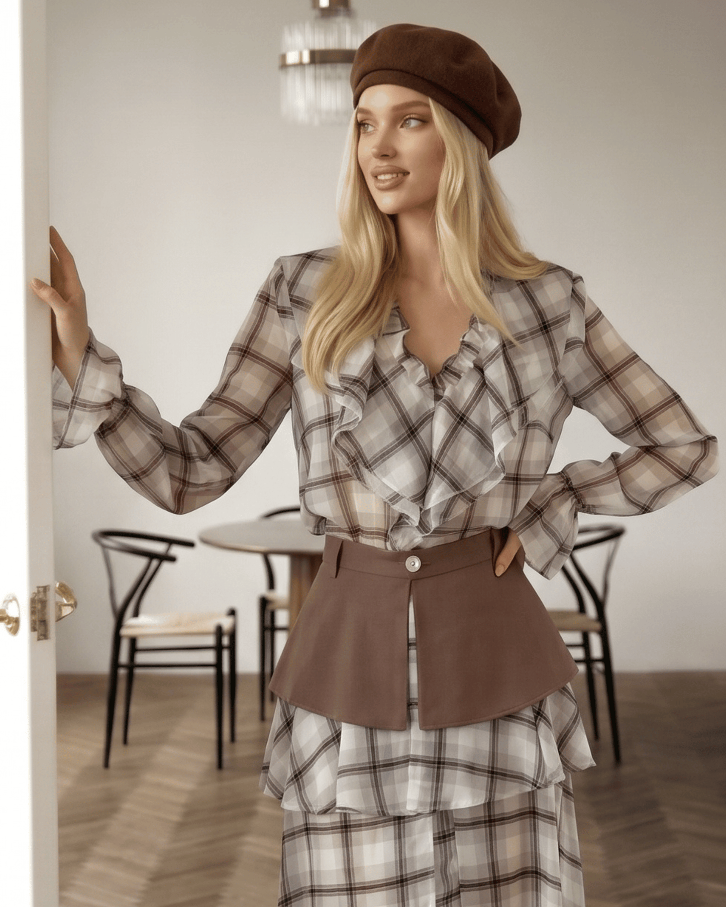 Vintage Check Two-Piece Skirt Set