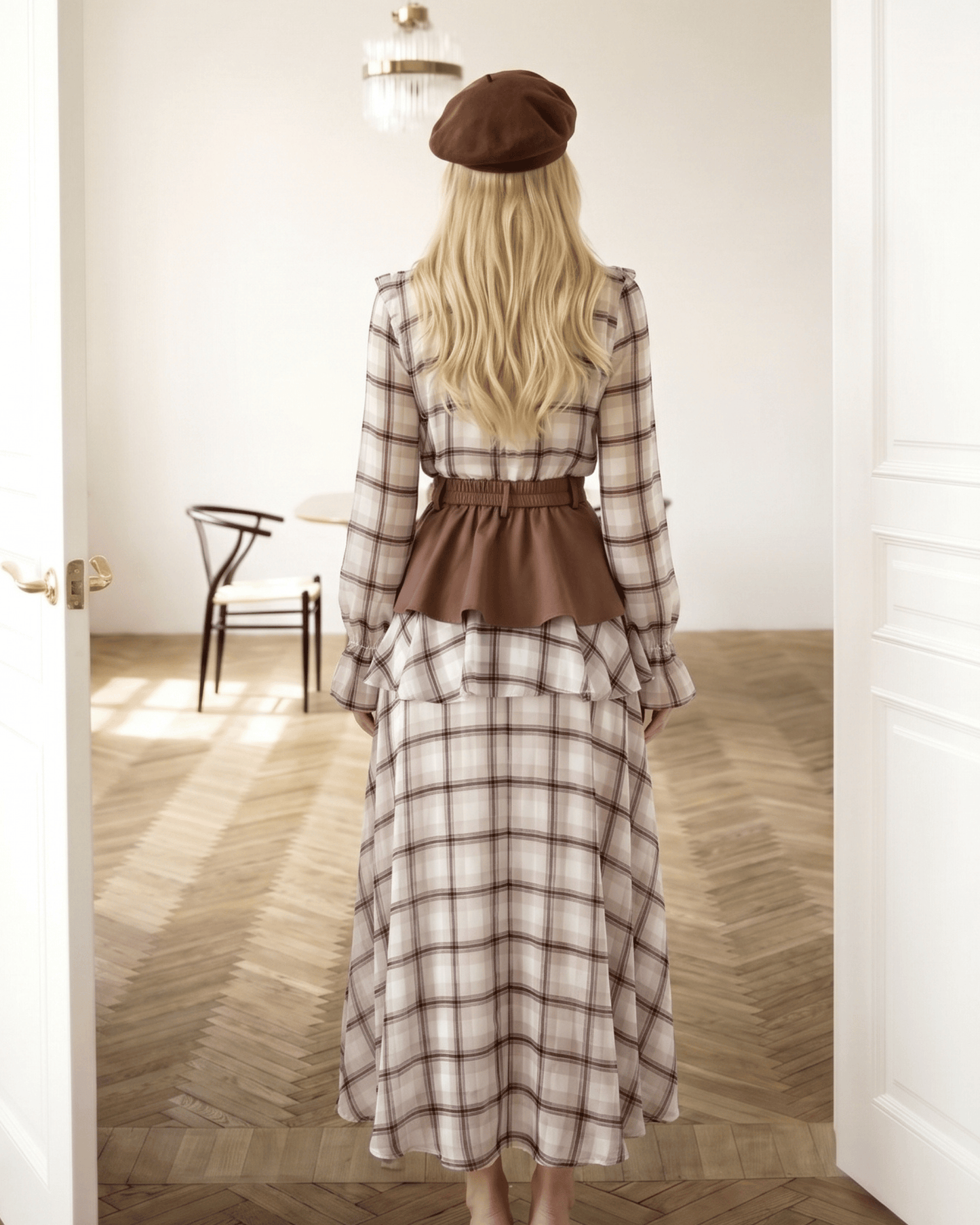 Vintage Check Two-Piece Skirt Set