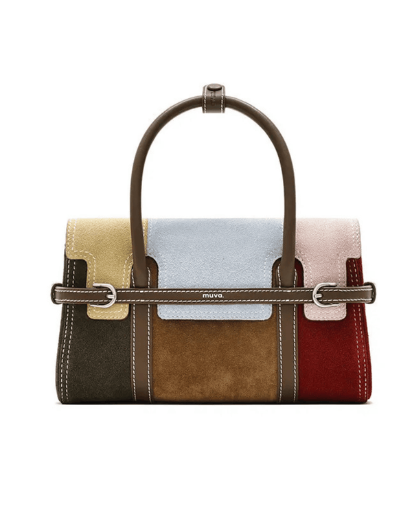 Colorblock Suede Handbag with Buckle Strap