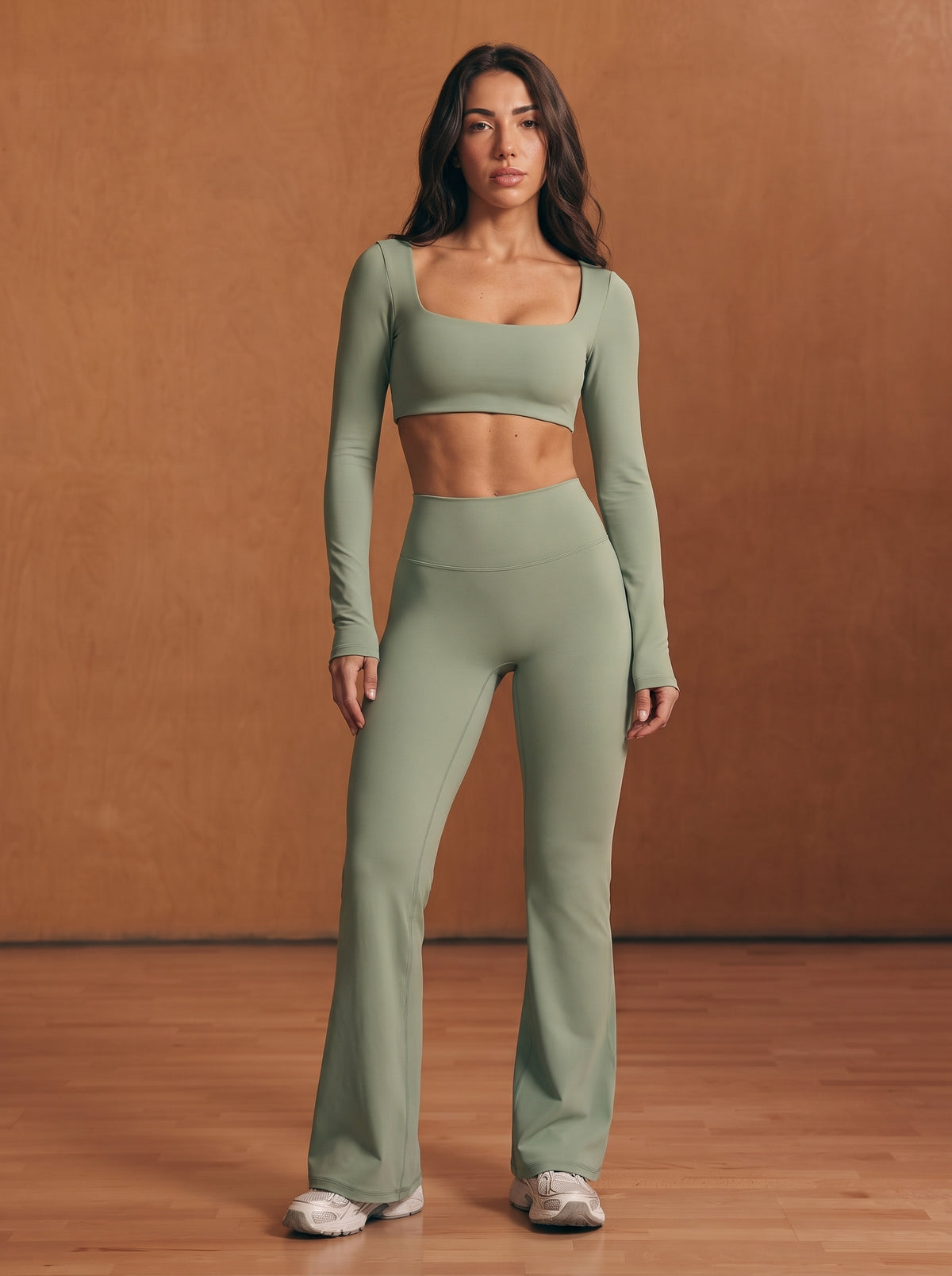 Long sleeve + bell bottoms pea green