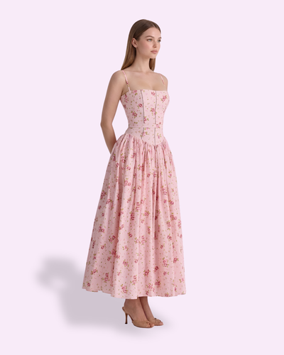 Elegant Midi Strap dress for Woman with floral print