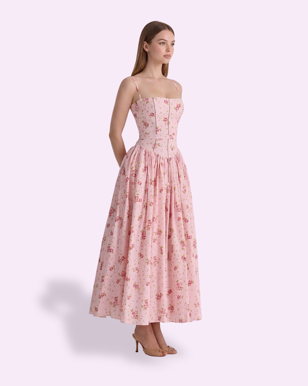 Elegant Midi Strap dress for Woman with floral print