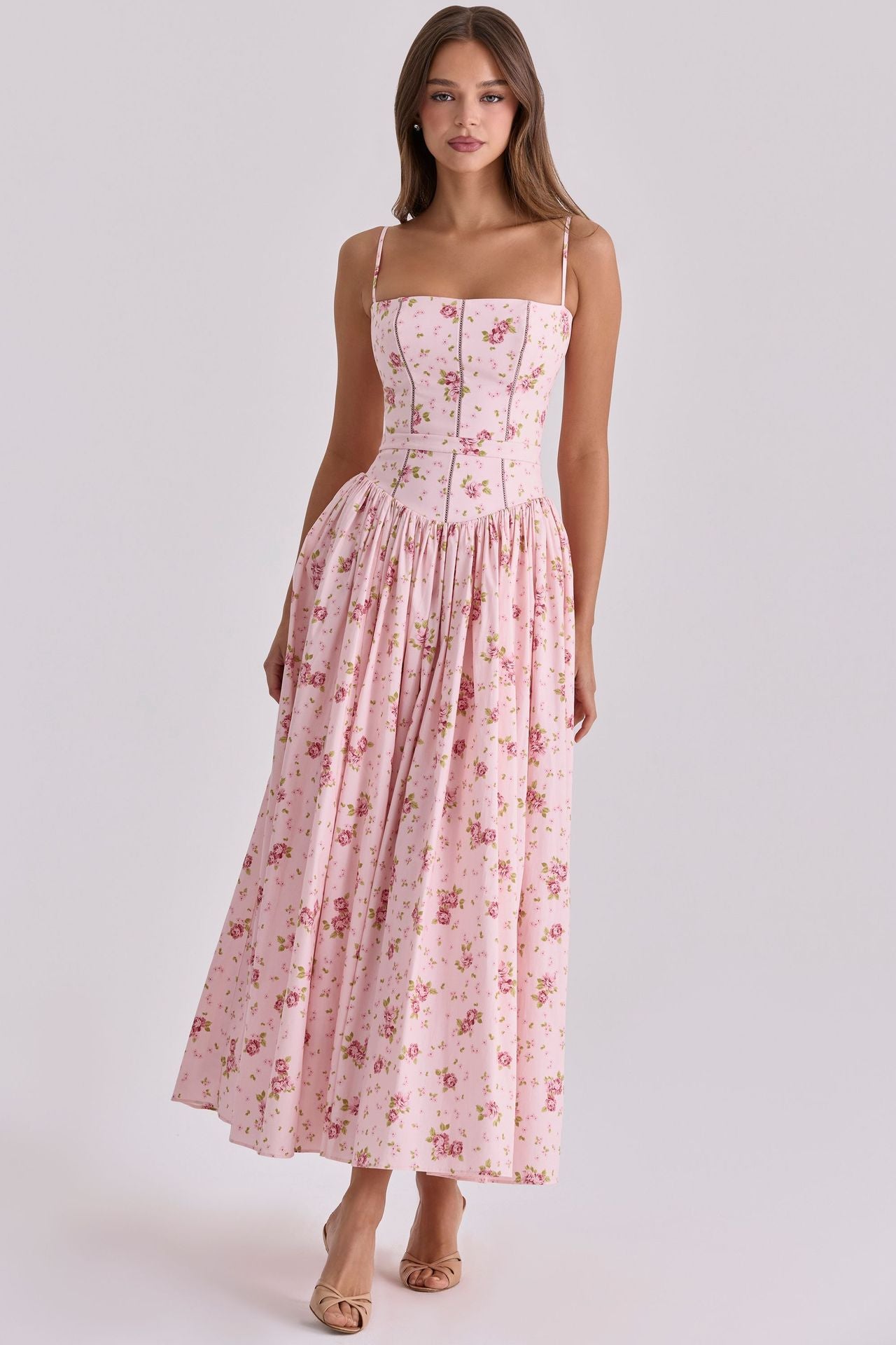 Elegant Midi Strap dress for Woman with floral print