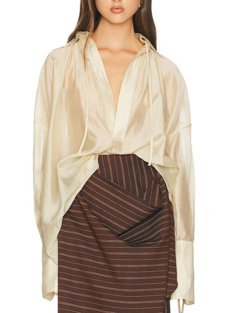 Tencel Blend V-Neck Long Sleeve Shirt