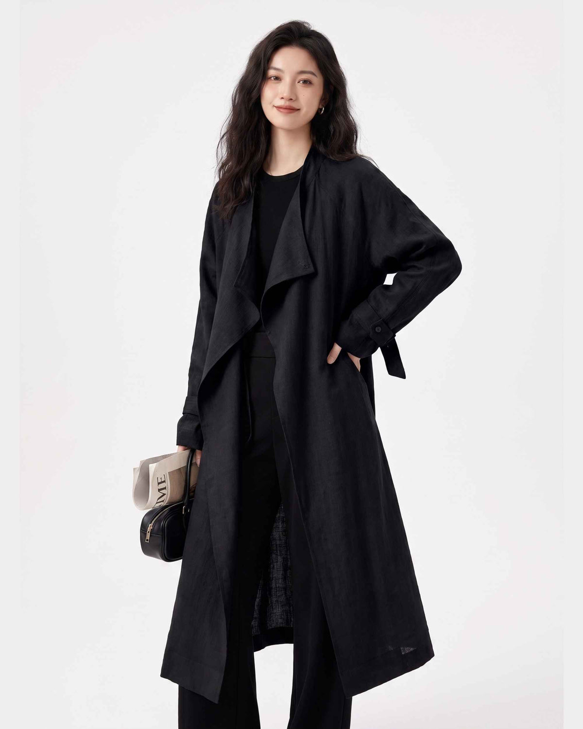 Women's Cotton Linen Jacket - Oversized Collarless Coat