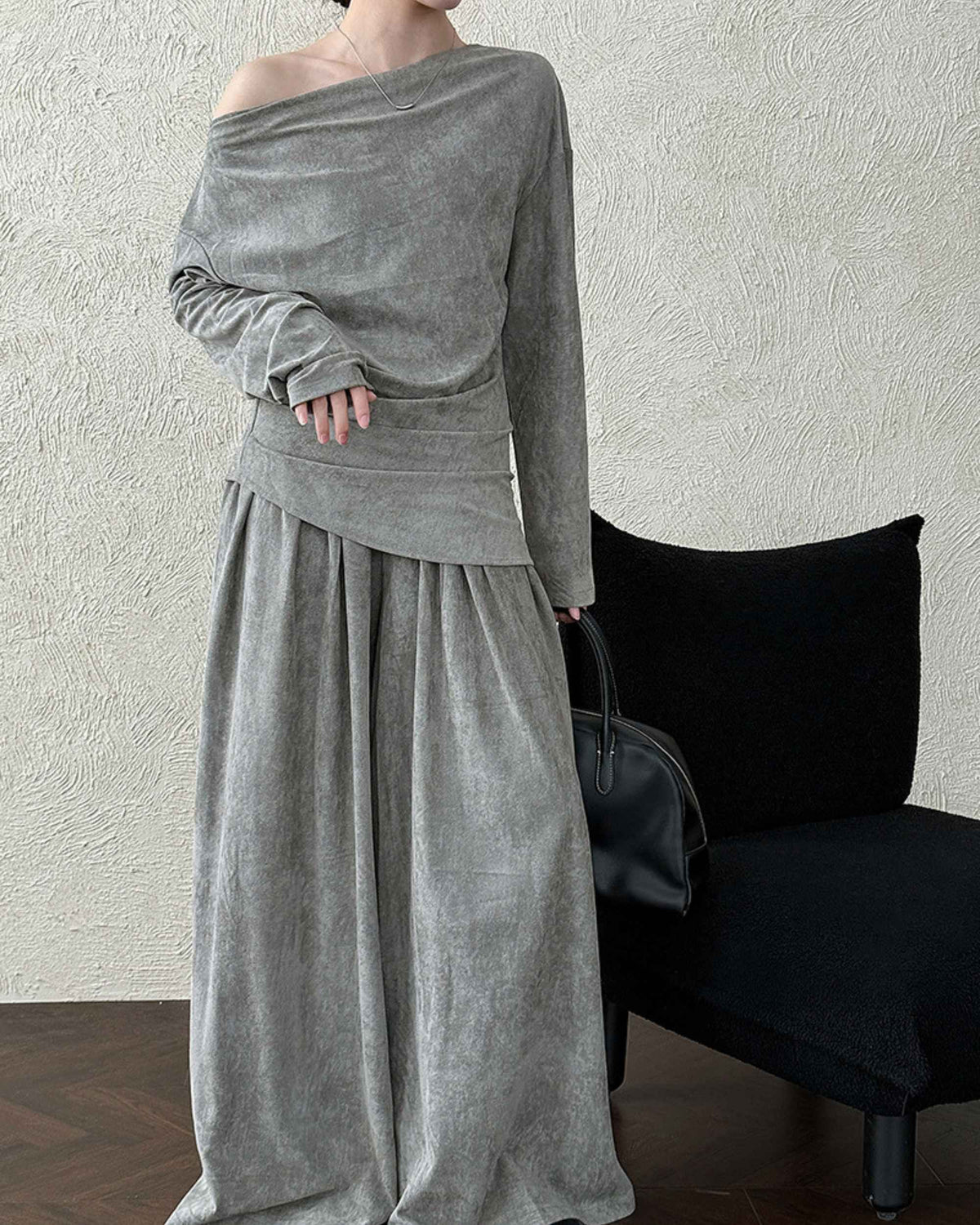 Women's suede two-piece set - side view